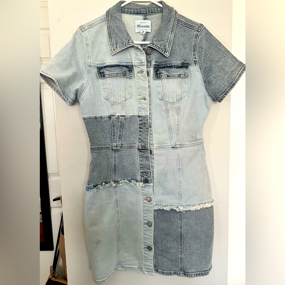 REgeneration by Celebrity Pink Vintage Womens Denim Patchwork Button Dress